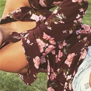 AE Floral Burgundy Blouse